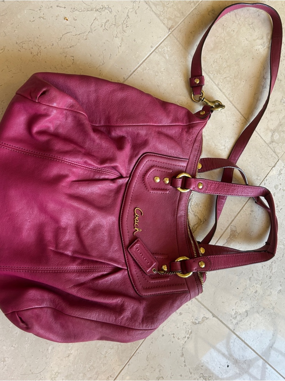 Coach Pebbled Leather Shoulder Bag in Berry Pink